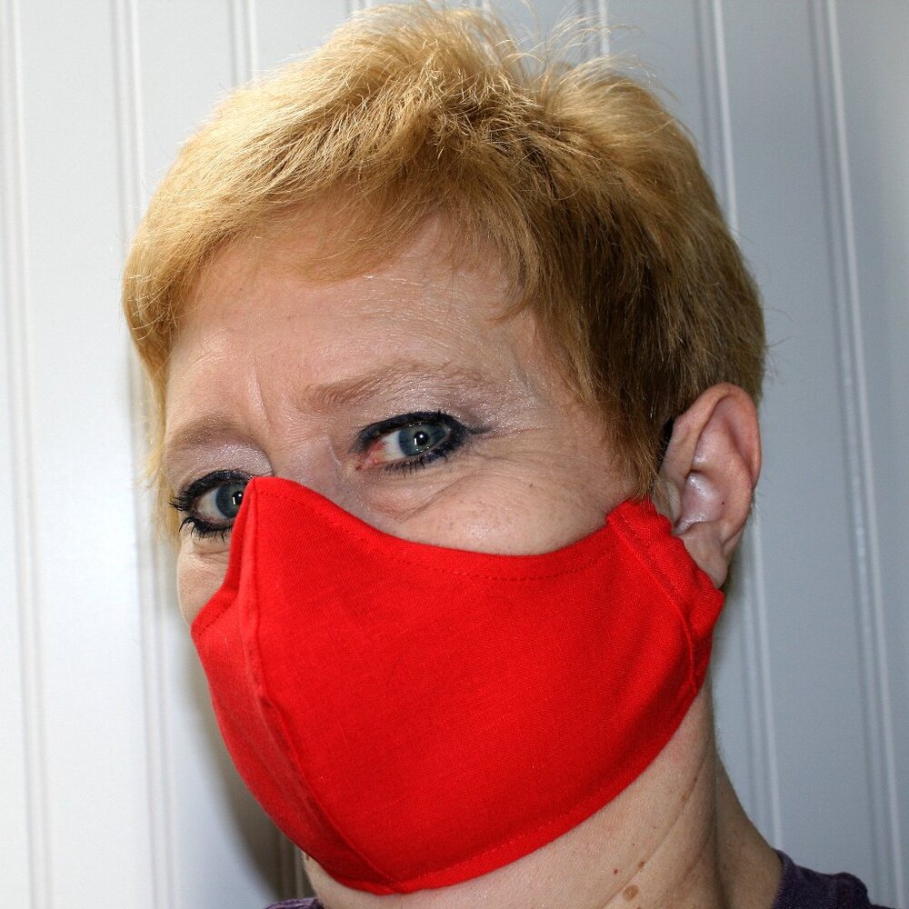 HAND CRAFTED Face Mask Red Adult Cloth Fabric Solid - Shield Style
